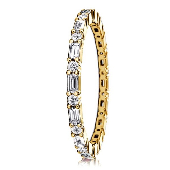 Italo Baguette Cut Eternity Wedding Band Dainty Wedding Band, size 5.75 - Picture 2 of 6